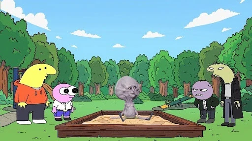 A scene from the show, Smiling Friends