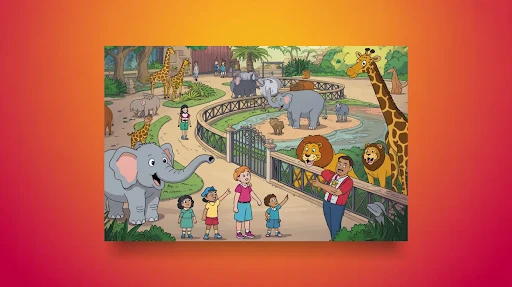 An animated depiction of a zoo