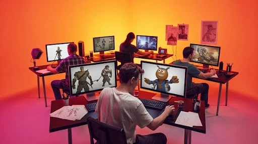 Experts working on video game characters