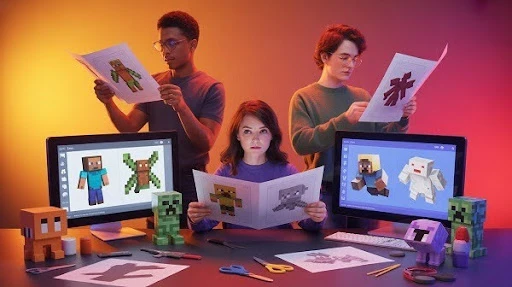 Professionals working on a Minecraft project