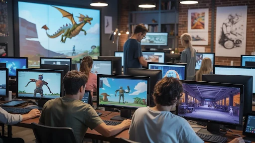 An animation studio working on 3D animation projects