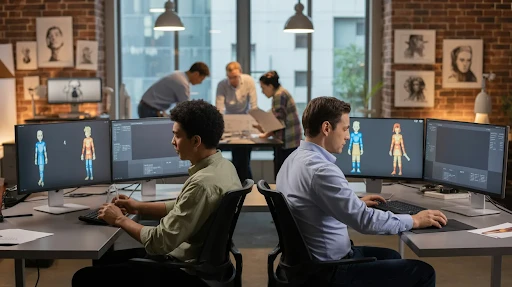 Animators working on 3D animation