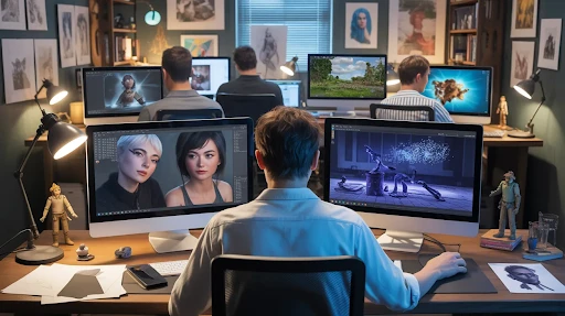 animators working on different types of 3D animation