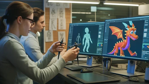Animators working on 3D character animation